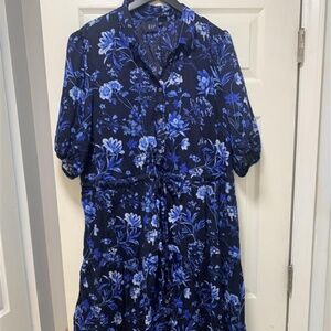 GAP Puff Sleeve Midi Dress - XXL Blue Floral